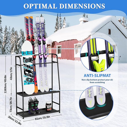 Ski Rack for Garage, Freestanding Snowboard Rack for Ski, Ski Boot, Ski Poles - Image 2