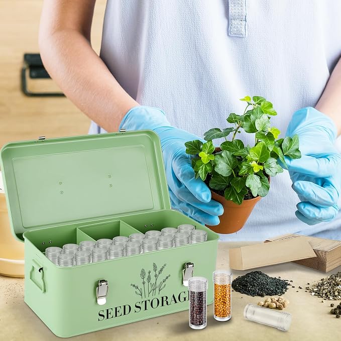 60 Slots Seed Storage Box with 4 Dividers, Metal Seed Storage Organizer Saving - Image 7