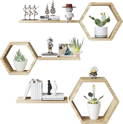 Wooden Hexagon Floating Shelves Wall Mounted - Image 9