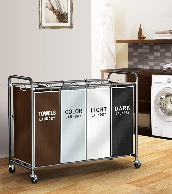 ROMOON Laundry Sorter 4 Section and 3 section, Separated Laundry Hamper Cart - Image 2