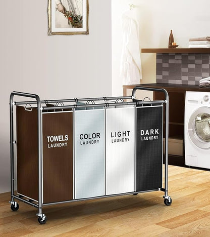 ROMOON Laundry Sorter 4 Section and 3 section, Separated Laundry Hamper Cart - Image 2