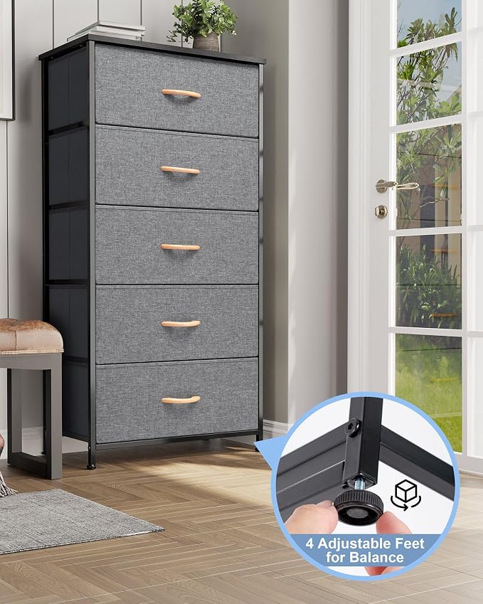 Tall Dresser, Wide Vertical Fabric Storage Organizer, 5 Drawers | Sturdy Steel - Image 8