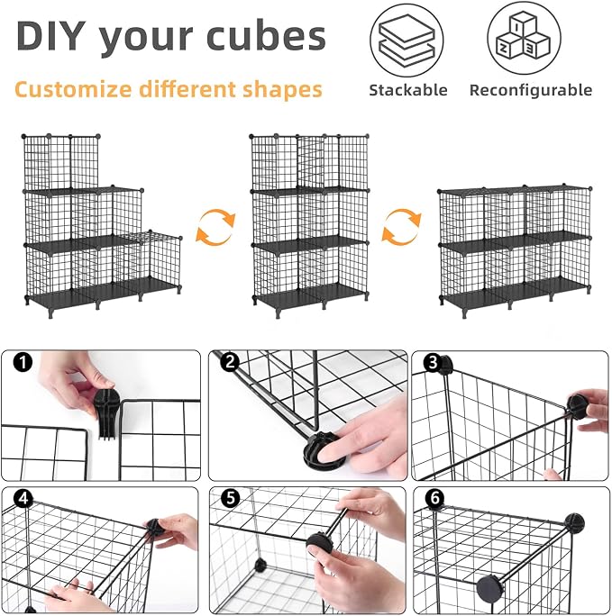 AWTATOS Wire Cube Storage, Closet Organizer, 6 Cube Storage Shelf, Portable - Image 5
