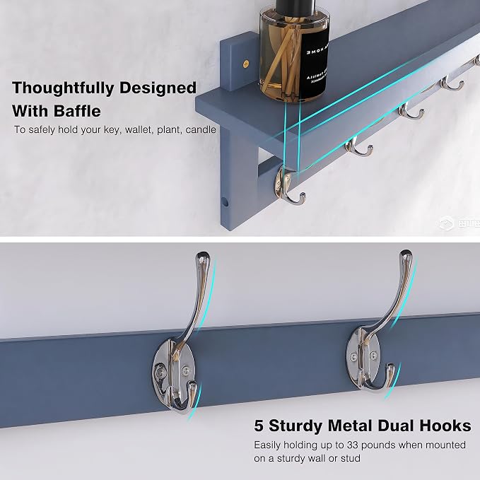 SMIBUY Coat Hooks with Shelf Wall-Mounted, 29.2 Inch Entryway Coat Rack - Image 5