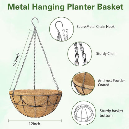 12 Inch 4 Pack Hanging Baskets Planters - Image 3