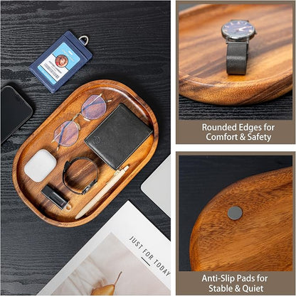 Acacia Oval Wooden Valet Tray for Men Women, Acacia Wood Serving Tray Key Dump - Image 5