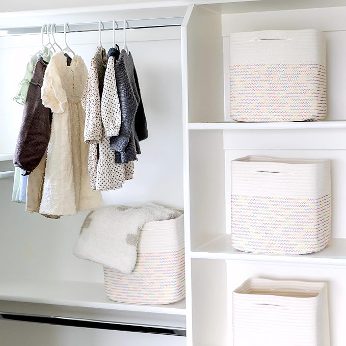 NaturalCozy 13 Inch Cube Storage Bins Cotton Rope Woven Baskets - Image 5