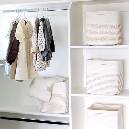 NaturalCozy 13 Inch Cube Storage Bins Cotton Rope Woven Baskets - Image 5