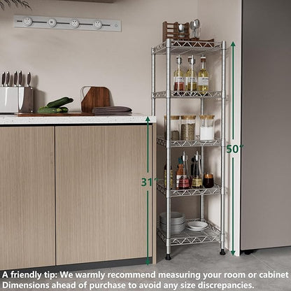 GIOTORENT 5 Tier Standing Shelving Metal Units, Adjustable Height Wire Shelf - Image 4