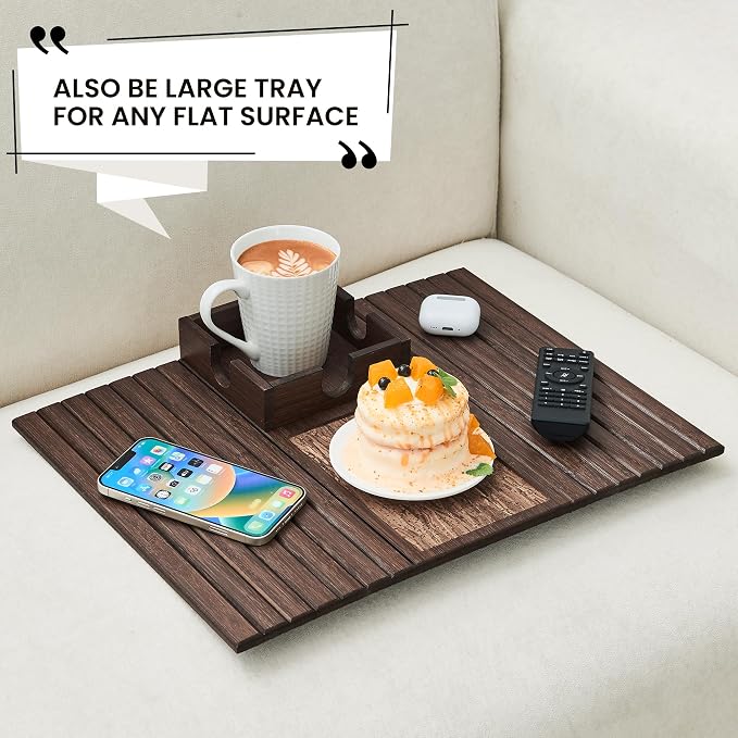 Bamboo Sofa Arm Tray Table, Foldable Couch Cup Holder, Anti-Slip Wide Couch Arm - Image 8