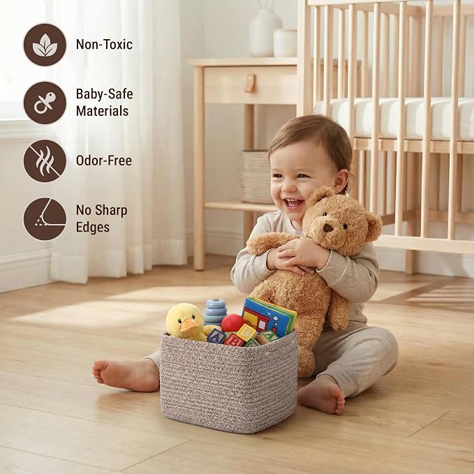 5-Pack Storage Cubes Woven Rope Baskets, 2 Sizes Organizer Bins | Ideal - Image 4