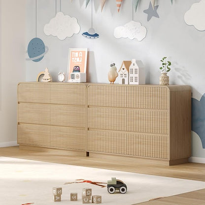 Dresser for Bedroom with 6 Drawers, Fluted Chest of Drawers with Round Curved - Image 6