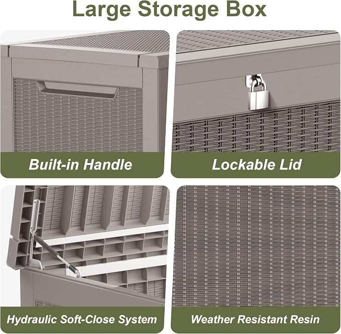 325 Gallon Outdoor Storage Box Waterproof, Large Deck Box Lockable Resin - Image 5