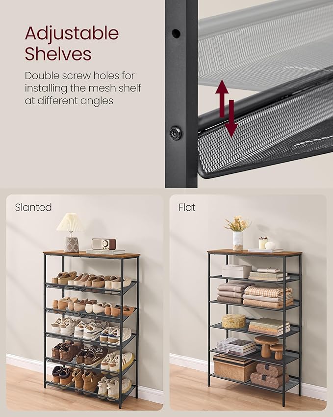 VASAGLE Shoe Rack for Entryway, Freestanding, Adjustable, Industrial | 6-Tier - Image 6