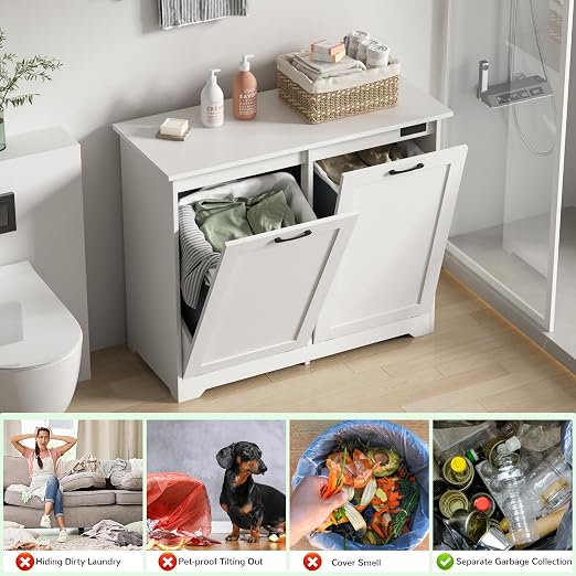 JAXPETY Double Tilt Out Trash Cabinet, Kitchen Hidden Garbage Can - Image 3