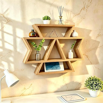 Solid Wood Hexagon Wall Shelf, Tiered Floating Plant Display Organizer - Image 4