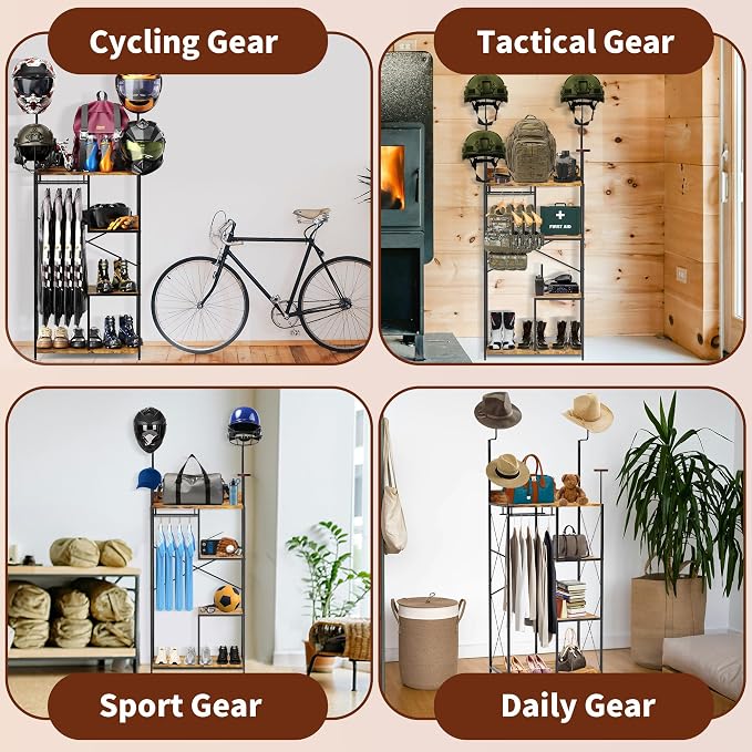 Free Standing Motorcycle Gear Rack, 3 In 1 Storage Motorcycle Helmet Holder | - Image 7