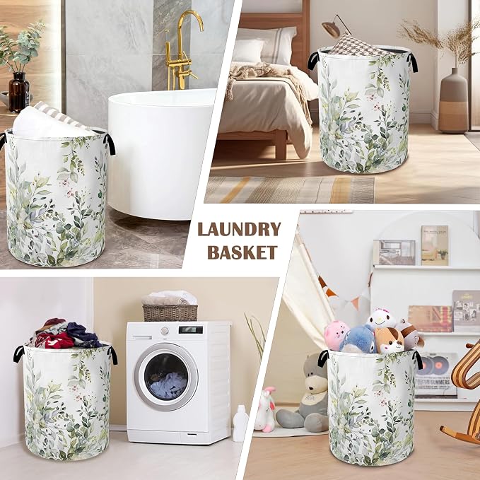 Laundry Basket, Sage Eucalyptus Collapsible Laundry Baskets - Image 7