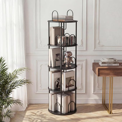 4 Tier Rotating Bookshelf, 360° Spinning Bookshelf Tower, Narrow Corner Book by Merkisa