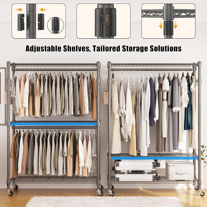 BATHWA Heavy Duty Garment Rack on Wheels, Rolling Clothes Racks - Image 4