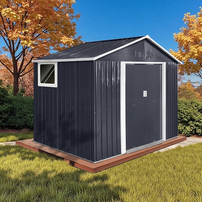 9' x 6.5' Outdoor Storage Shed, Sturdy Metal Building w/Windows & Lockable Doors by LINKHOO