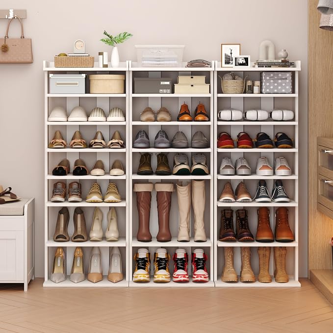HOMEFORT 7-Tier Wood Shoe Rack, Double Rows 7-Tier Shoe Shelf, Shoe Storage - Image 3