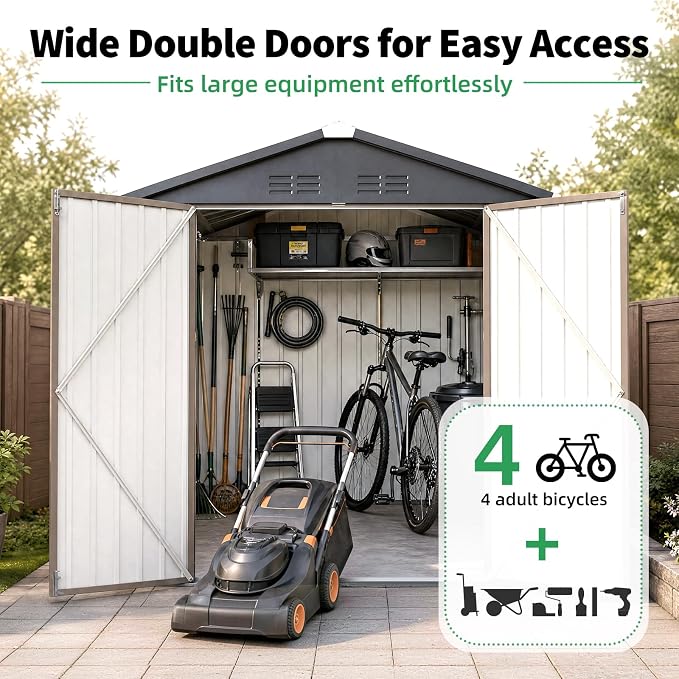 AECOJOY 4' x 6' Outdoor Metal Storage Shed, Heavy Duty Garden Tool Shed - Image 5