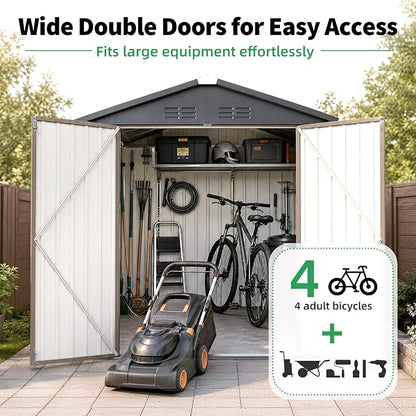 AECOJOY 4' x 6' Outdoor Metal Storage Shed, Heavy Duty Garden Tool Shed - Image 5
