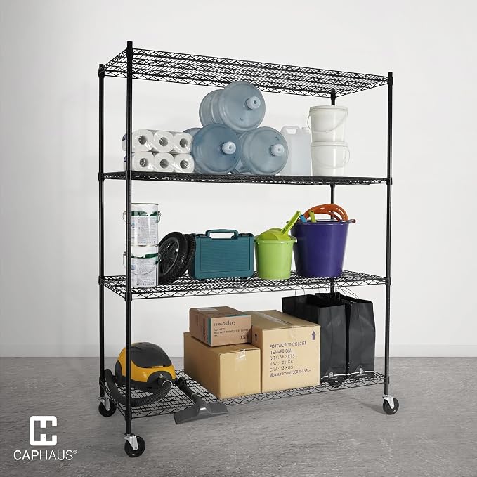 CAPHAUS 4-Tier Commercial Grade Heavy Duty Adjustable Height Wire Shelving - Image 8