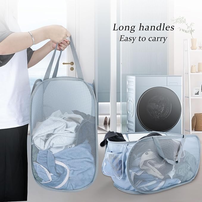 Extra Large Mesh Pop Up Laundry Hamper 2 Pack, 100L Foldable Laundry Baskets - Image 7