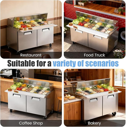 60" W Commercial Refrigerator Sandwich Salad Prep Table, Stainless Steel 2-Door - Image 8