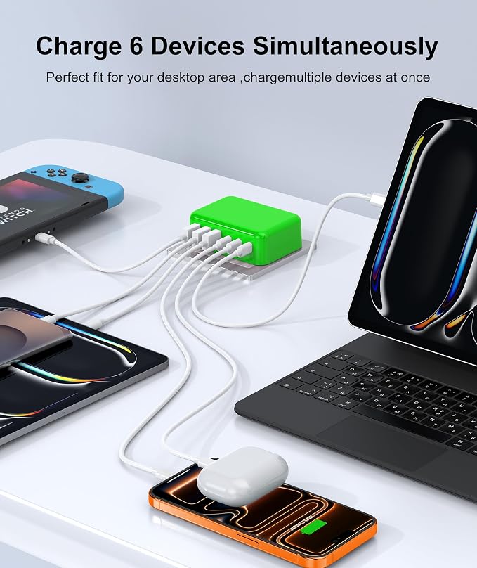 Fast Charger Block, GaN 6 Port USB C Charging Station Hub Cube, 100W Multiport - Image 5