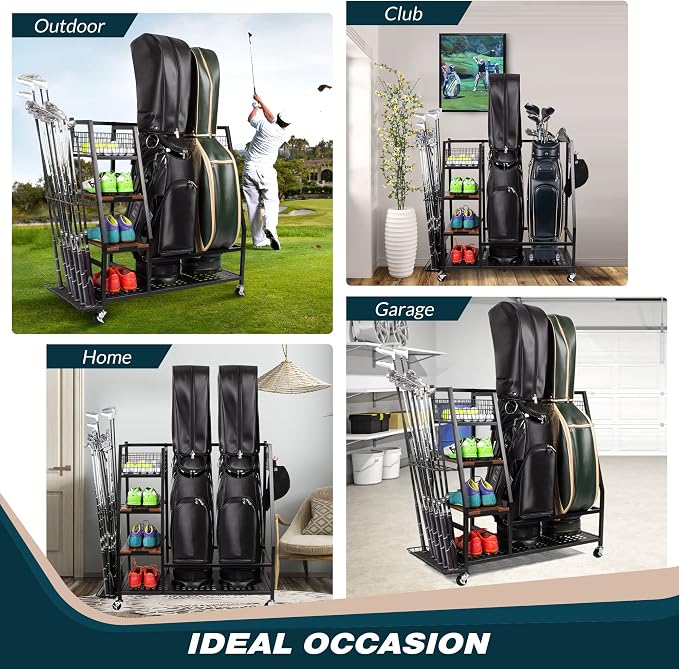 Golf Bags Storage Garage Organizer, Golf Bag Rack Fits 2/3 Golf Bags and Golf - Image 5