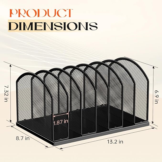 2 Pack 7-Section Metal Upright File Sorter Organizer，Office Small Letter Sorter - Image 2