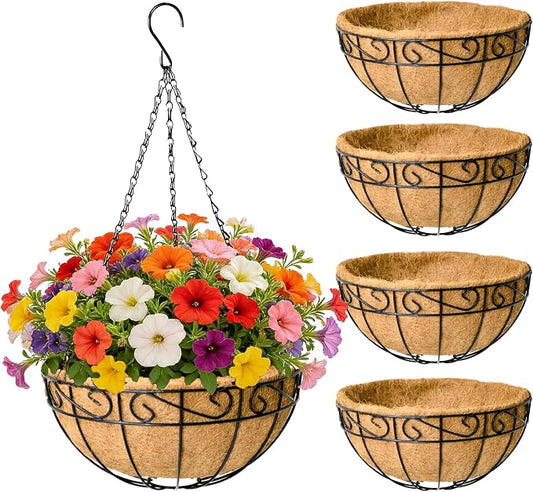 EIMQUVW 4 Pack Outdoor Patio Hanging Baskets 12 Inch Chain Link Round Metal by EIMQUVW