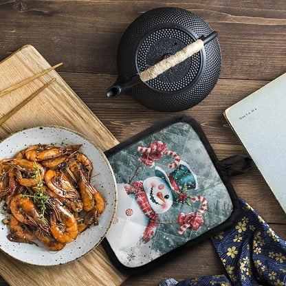 2 PCS Christmas Snowman Blue Forest Pattern Hot Pot Holders Non Slip Heat - Image 2