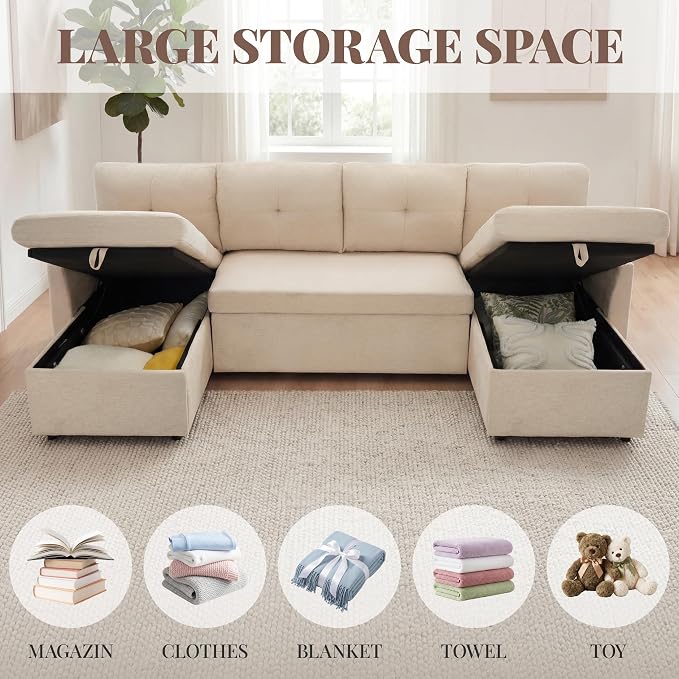 Huatean Home Oversized Sleeper Sofa Couch, 100 inch 2 in 1 Pullout Couch Bed - Image 5