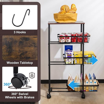 Narrow Rolling Cart with Wheels, 4-Tier Slim Metal Storage Cart with Pull-Out - Image 5