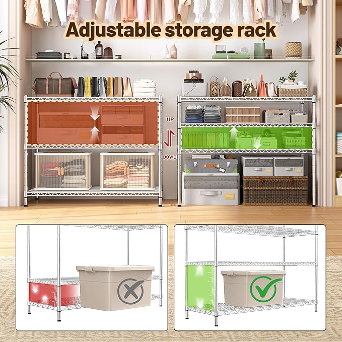 DurayLoly Heavy Duty 3-Tier Metal Shelving Unit, Adjustable Shelves, Chrome | - Image 6