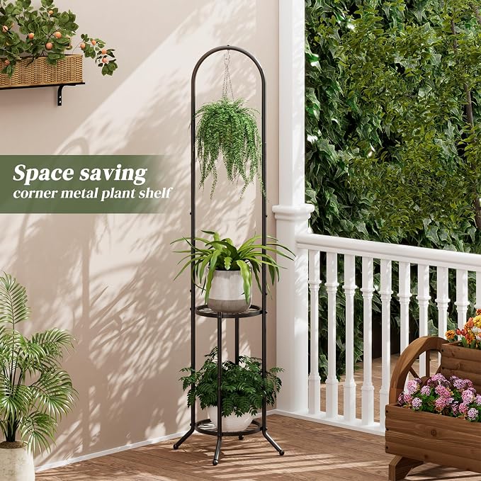 2-tier Hanging Plant Stand Indoor and Outdoor, Space-Saving Iron Plant Shelf - Image 5