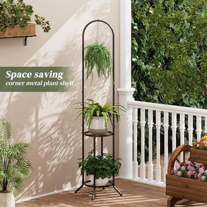 2-tier Hanging Plant Stand Indoor and Outdoor, Space-Saving Iron Plant Shelf - Image 5