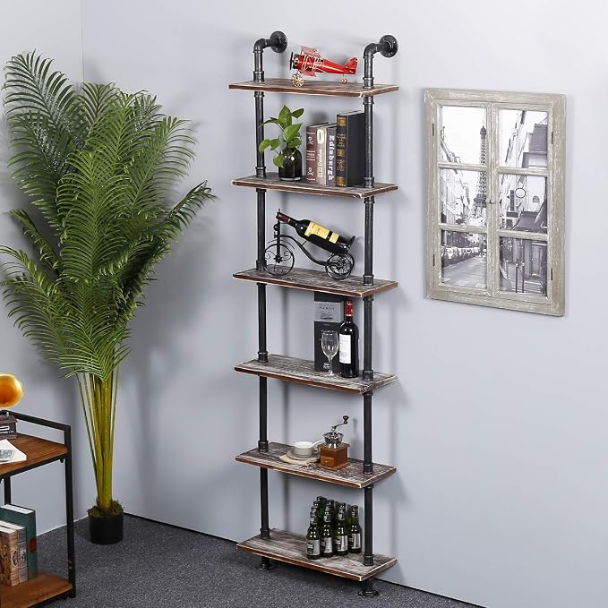 Industrial Pipe Shelves Rustic Modern 24"W Wood Ladder Bookcase - Image 4