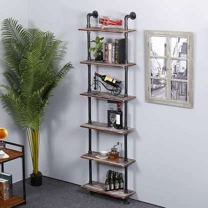 Industrial Pipe Shelves Rustic Modern 24"W Wood Ladder Bookcase - Image 4