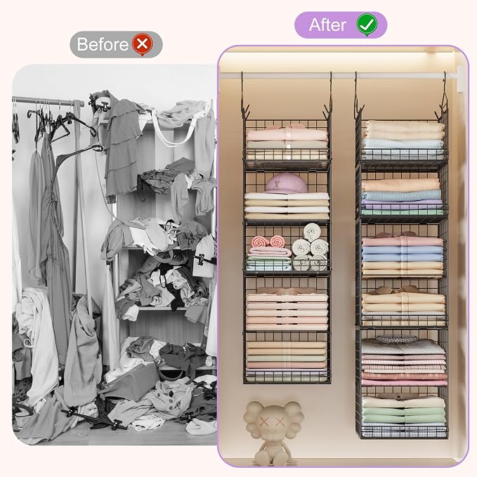 6 Tier Hanging Closet Organizers and Storage Stackable Hanging Closet Shelves - Image 8