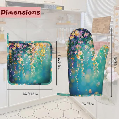 Watercolor Ivy Flower Spring Flower Oven Mitts and Pot Holders, Heat Resistant - Image 2