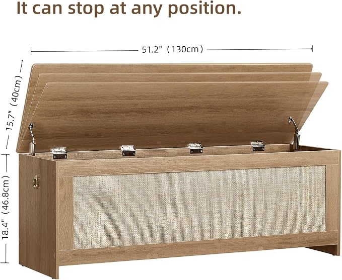 51.2" Storage Chest Extra Large, Cherry Brown | Rattan Storage Bench - Image 2