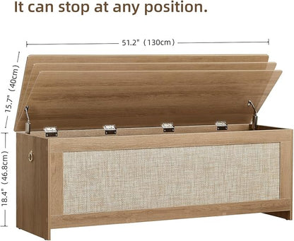 51.2" Storage Chest Extra Large, Cherry Brown | Rattan Storage Bench - Image 2