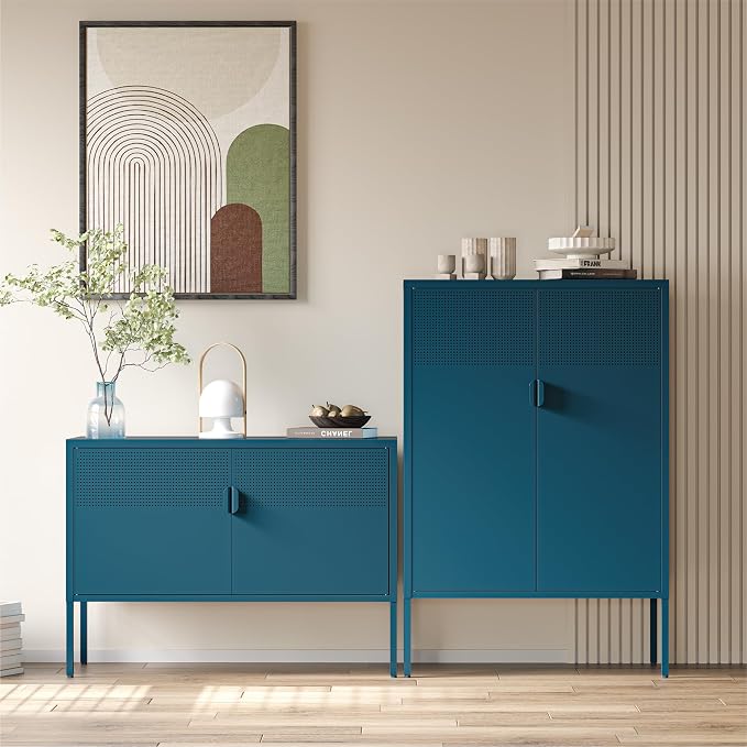 COFaR Peacock Blue Metal Cabinet, 47”H Modern Sideboard - Image 4