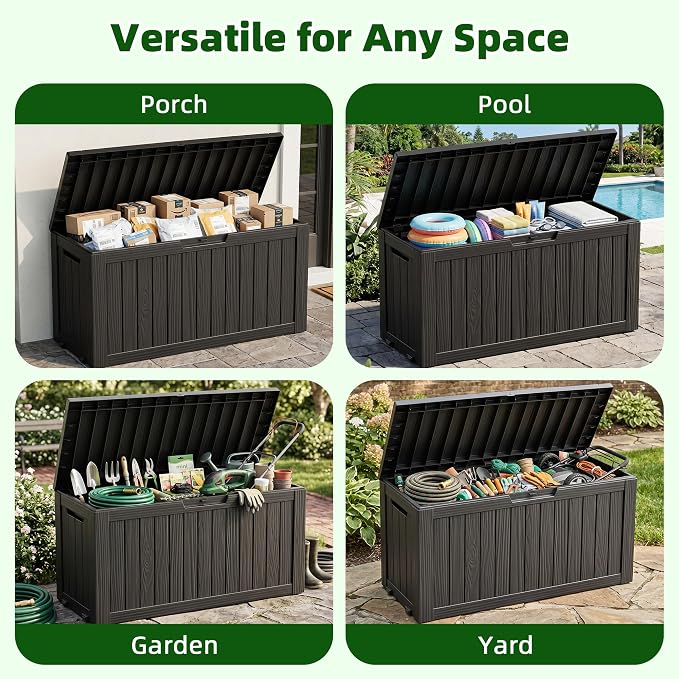 92Gal Outdoor Storage Box Deck Box Waterproof & UV Resistant w/ Wheels | - Image 5