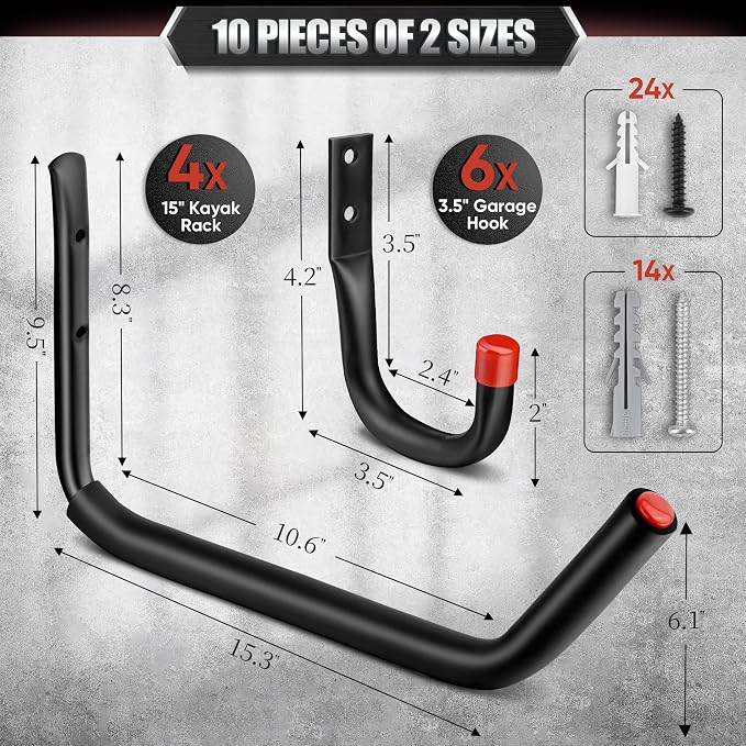 Nacial 10 Pack Garage Hooks Heavy Duty, 100LBS Capacity Large Garage Hooks - Image 2